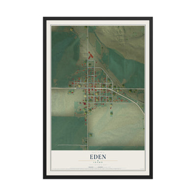 Map of Eden, Idaho, 12 x 18 inch print in a black wood frame