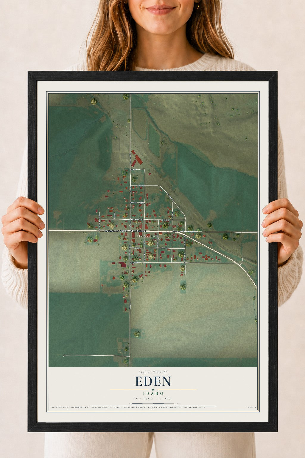 Map of Eden, Idaho, 18 x 24 inch print in a black wood frame