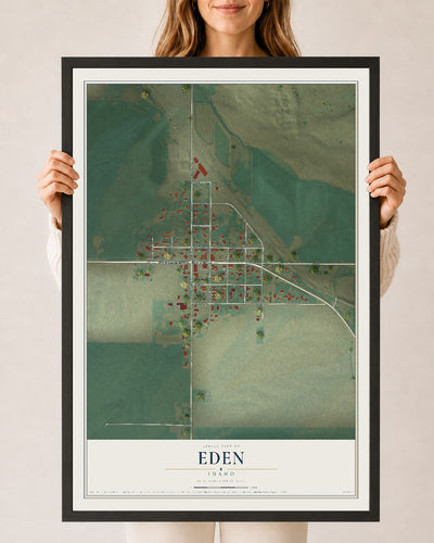 Map of Eden, Idaho, 24 x 36 inch print in a black wood frame
