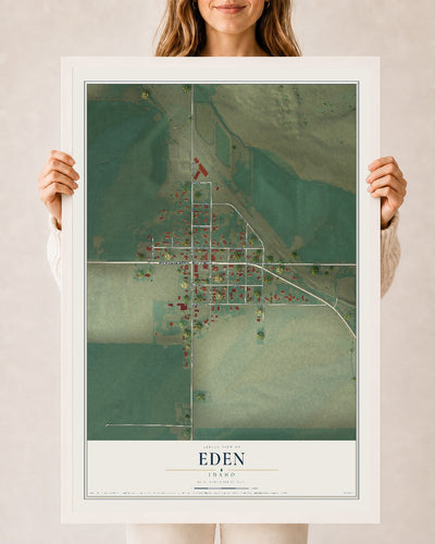 Map of Eden, Idaho, 24 x 36 inch print in a white wood frame