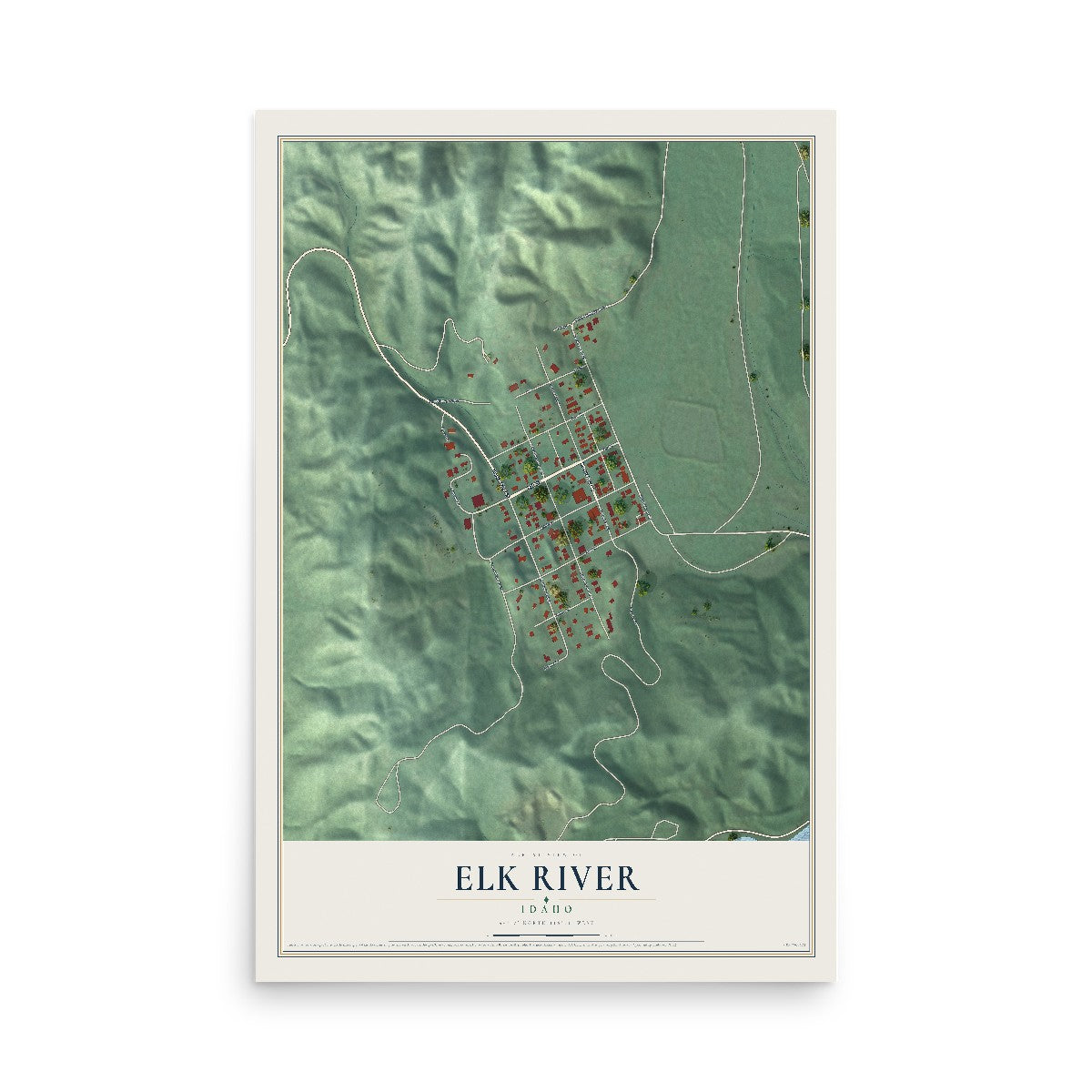Map of Elk River, Idaho, 12 x 18 inch unframed archival matte print