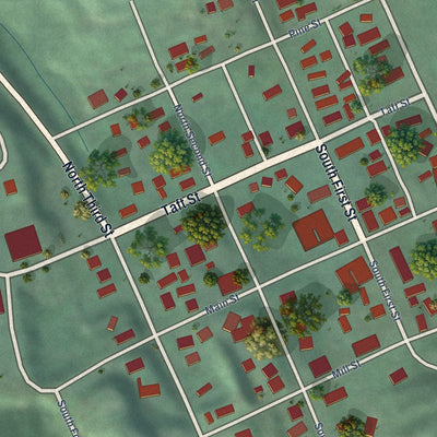 Close-up of the map of Elk River, Idaho print showing street and building detail