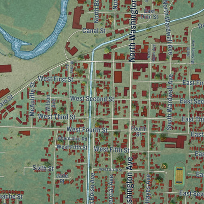 Close-up of the map of Emmett, Idaho print showing street and building detail