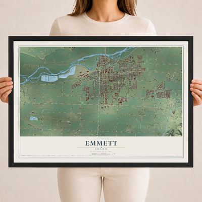Map of Emmett, Idaho, 18 x 24 inch print in a black wood frame