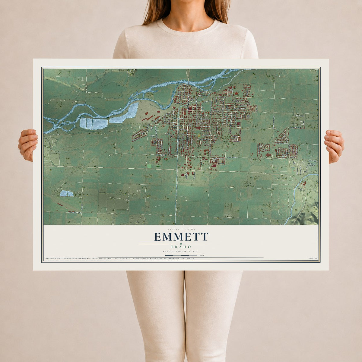 Map of Emmett, Idaho, 24 x 36 inch unframed archival matte print