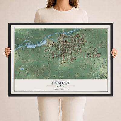 Map of Emmett, Idaho, 24 x 36 inch print in a black wood frame