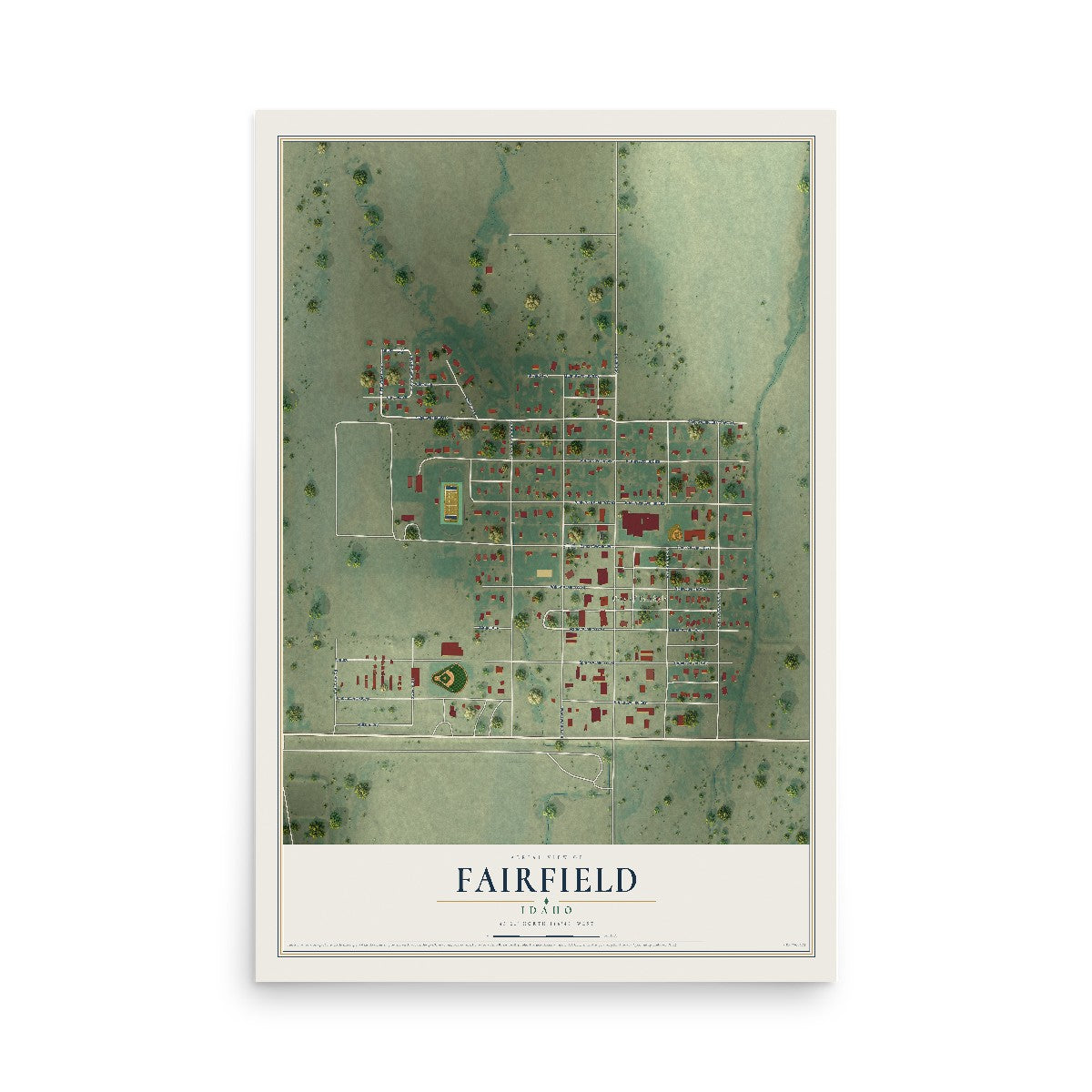Map of Fairfield, Idaho, 12 x 18 inch unframed archival matte print