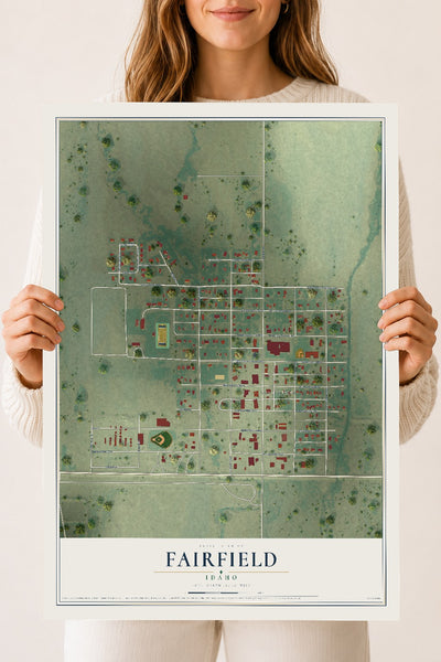 Map of Fairfield, Idaho, 18 x 24 inch unframed archival matte print