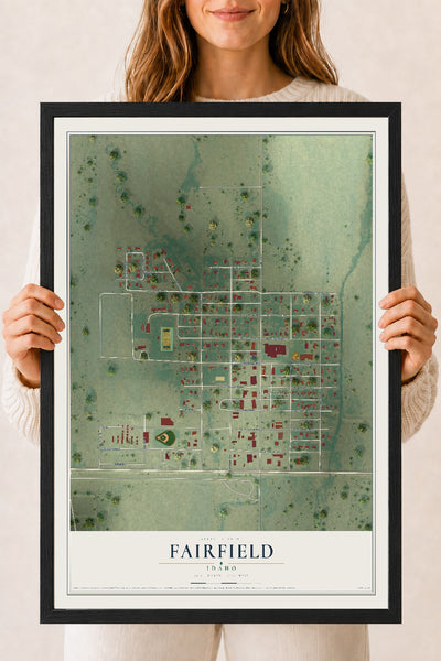 Map of Fairfield, Idaho, 18 x 24 inch print in a black wood frame