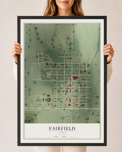 Map of Fairfield, Idaho, 24 x 36 inch print in a black wood frame