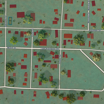 Close-up of the map of Ferdinand, Idaho print showing street and building detail