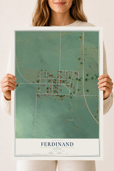 Map of Ferdinand, Idaho, 18 x 24 inch unframed archival matte print