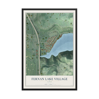 Map of Fernan Lake Village, Idaho, 12 x 18 inch print in a black wood frame