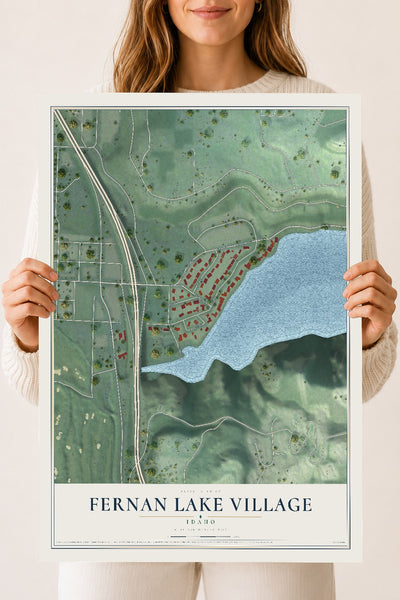 Map of Fernan Lake Village, Idaho, 18 x 24 inch unframed archival matte print
