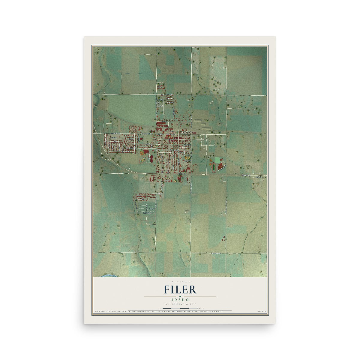 Map of Filer, Idaho, 12 x 18 inch unframed archival matte print