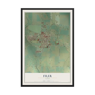 Map of Filer, Idaho, 12 x 18 inch print in a black wood frame
