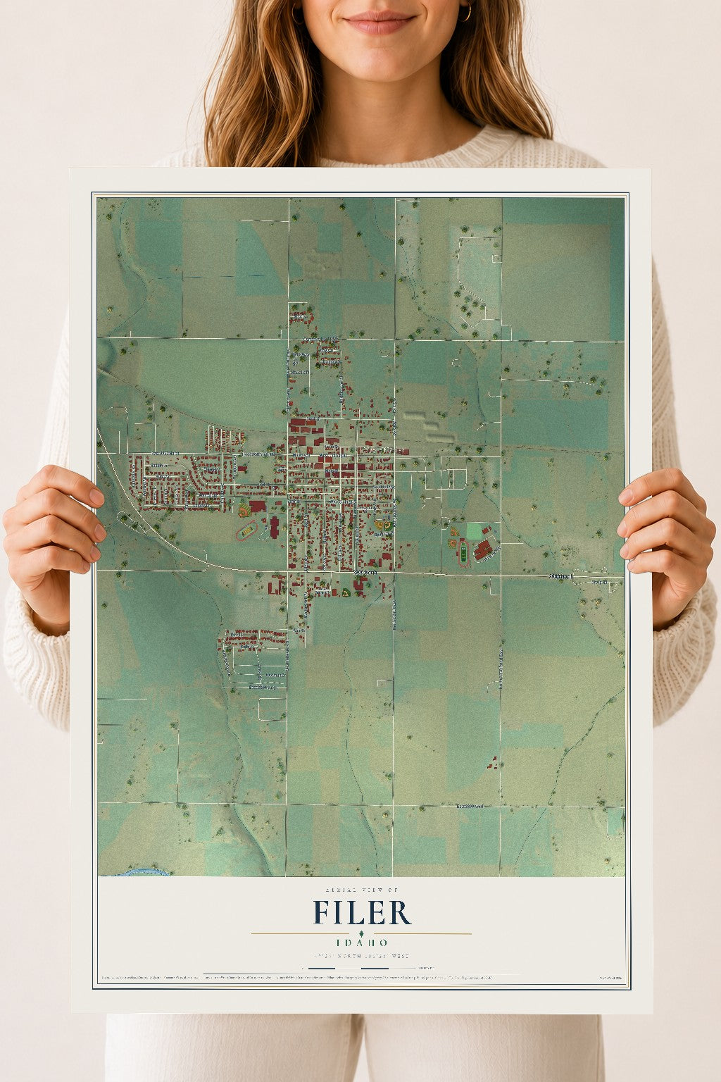 Map of Filer, Idaho, 18 x 24 inch unframed archival matte print