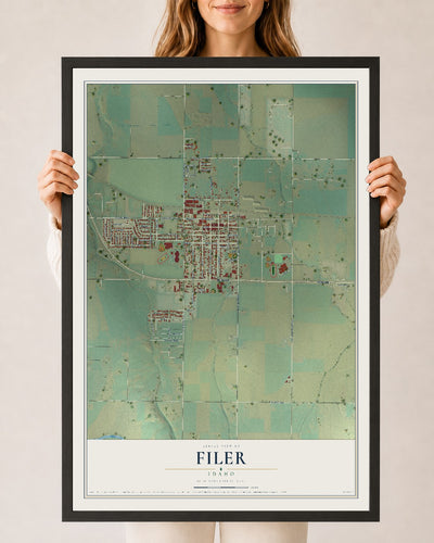 Map of Filer, Idaho, 24 x 36 inch print in a black wood frame