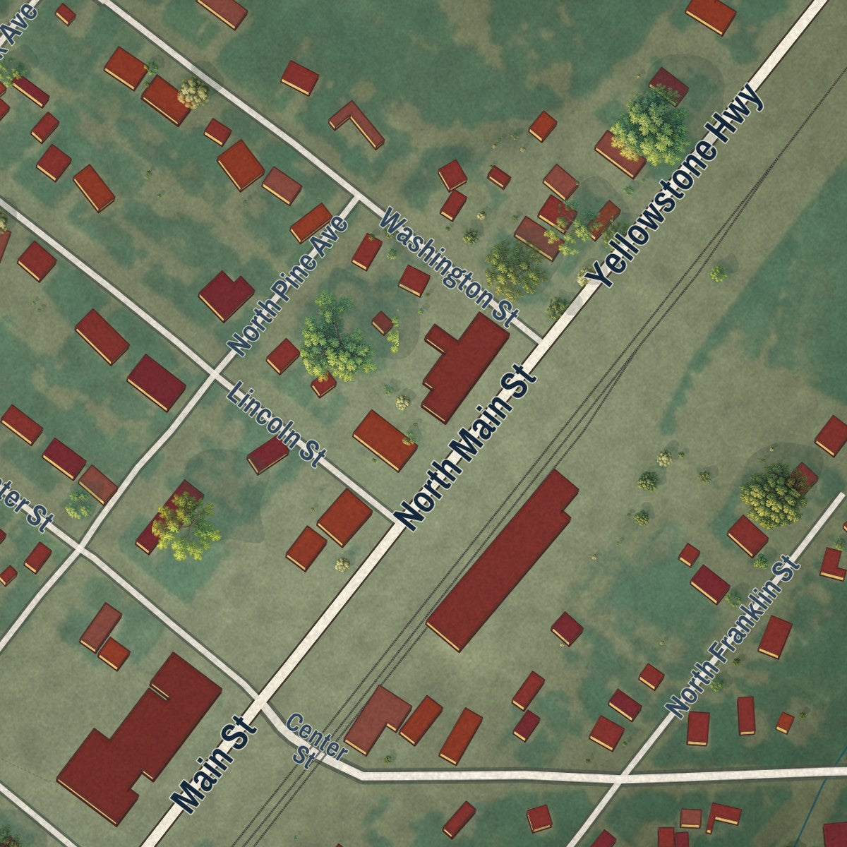 Close-up of the map of Firth, Idaho print showing street and building detail