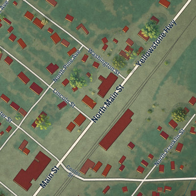 Close-up of the map of Firth, Idaho print showing street and building detail