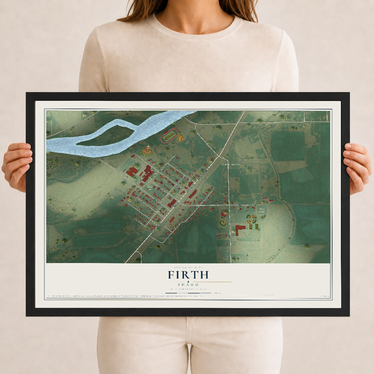 Map of Firth, Idaho, 12 x 18 inch print in a black wood frame