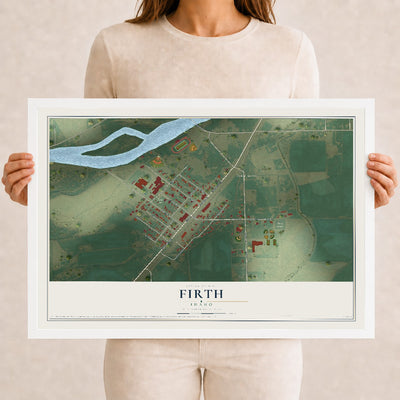 Map of Firth, Idaho, 12 x 18 inch print in a white wood frame