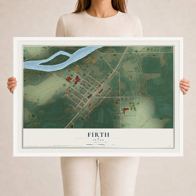 Map of Firth, Idaho, 24 x 36 inch print in a white wood frame