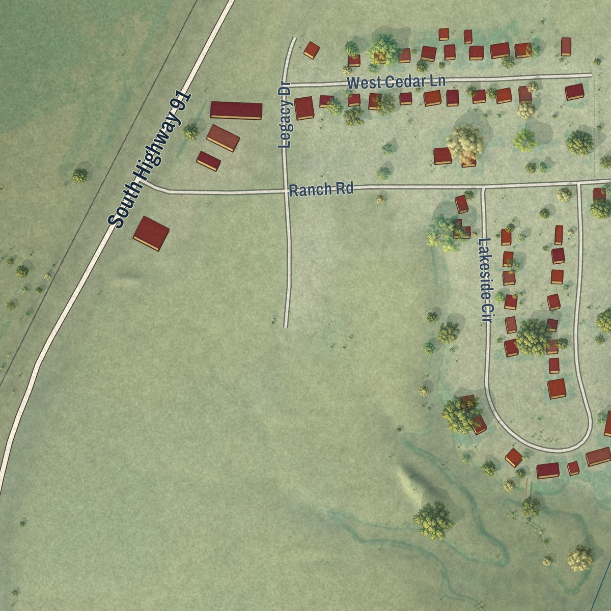 Second close-up of the map of Franklin, Idaho print showing more streets and buildings