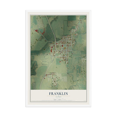 Map of Franklin, Idaho, 12 x 18 inch print in a white wood frame