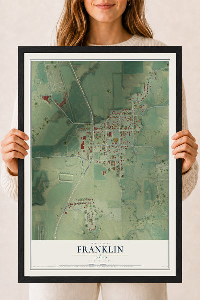 Map of Franklin, Idaho, 18 x 24 inch print in a black wood frame