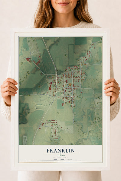 Map of Franklin, Idaho, 18 x 24 inch print in a white wood frame