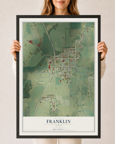 Map of Franklin, Idaho, 24 x 36 inch print in a black wood frame