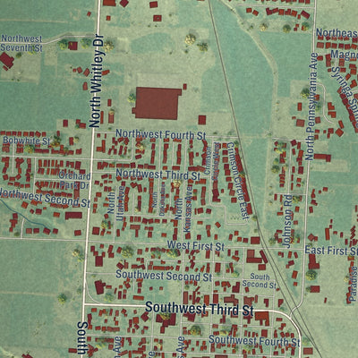Close-up of the map of Fruitland, Idaho print showing street and building detail