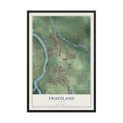 Map of Fruitland, Idaho, 12 x 18 inch print in a black wood frame