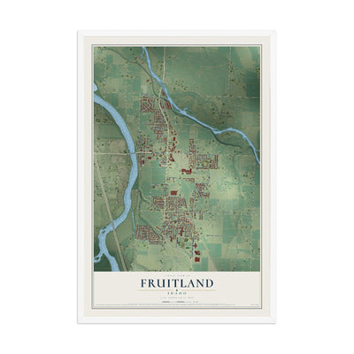 Map of Fruitland, Idaho, 12 x 18 inch print in a white wood frame