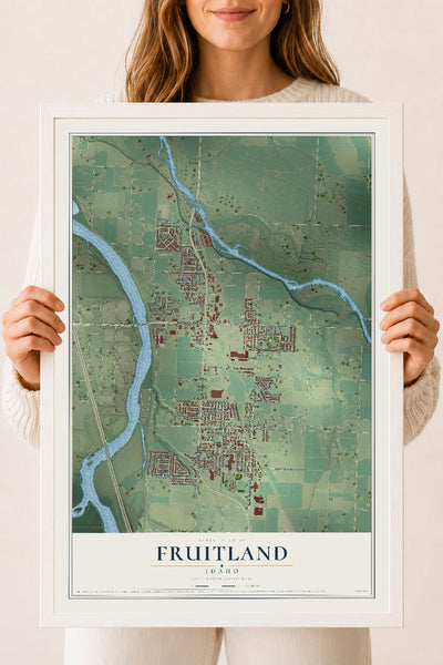 Map of Fruitland, Idaho, 18 x 24 inch print in a white wood frame