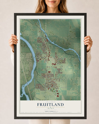 Map of Fruitland, Idaho, 24 x 36 inch print in a black wood frame