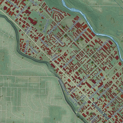Second close-up of the map of Garden City, Idaho print showing more streets and buildings