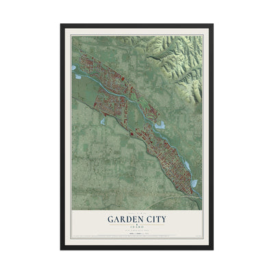 Map of Garden City, Idaho, 12 x 18 inch print in a black wood frame