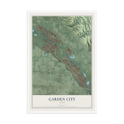Map of Garden City, Idaho, 12 x 18 inch print in a white wood frame