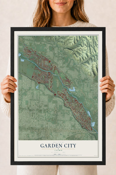 Map of Garden City, Idaho, 18 x 24 inch print in a black wood frame