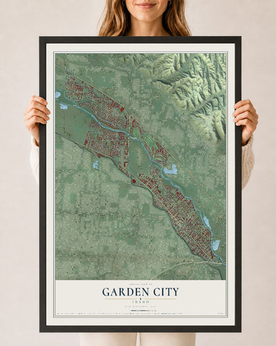 Map of Garden City, Idaho, 24 x 36 inch print in a black wood frame