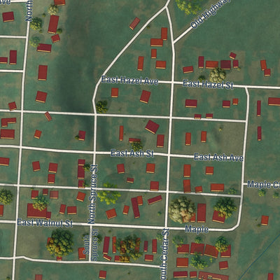 Close-up of the map of Genesee, Idaho print showing street and building detail