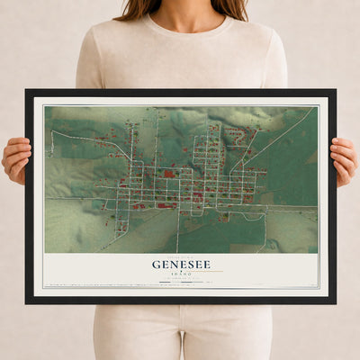 Map of Genesee, Idaho, 12 x 18 inch print in a black wood frame