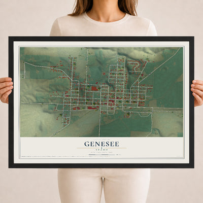 Map of Genesee, Idaho, 18 x 24 inch print in a black wood frame