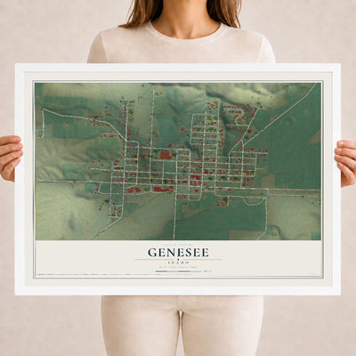 Map of Genesee, Idaho, 18 x 24 inch print in a white wood frame
