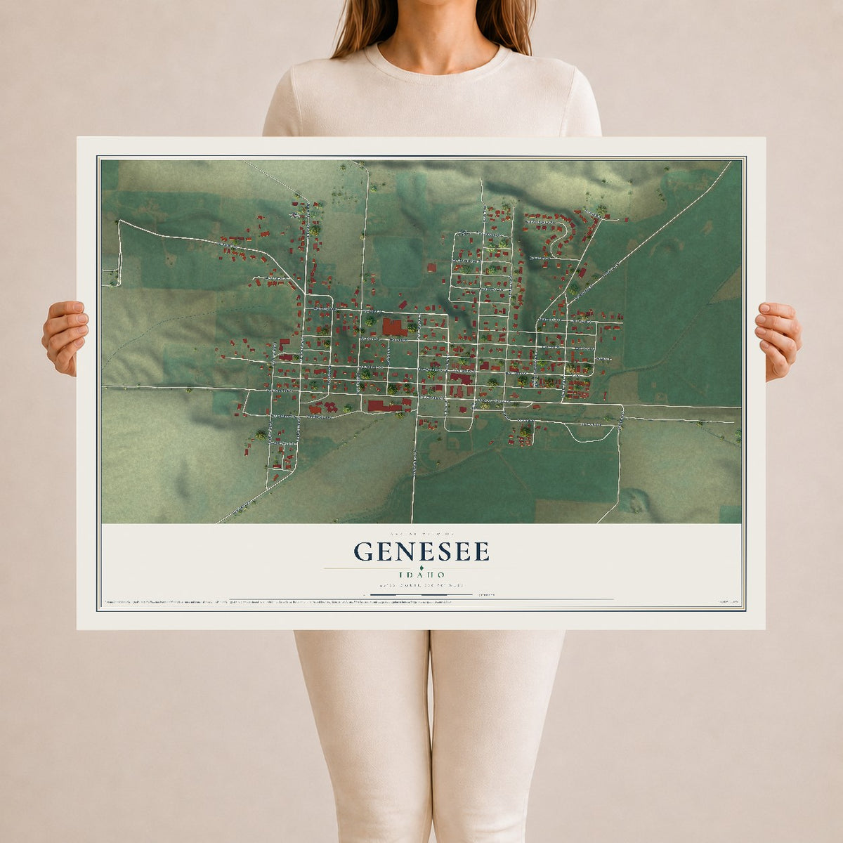 Map of Genesee, Idaho, 24 x 36 inch unframed archival matte print