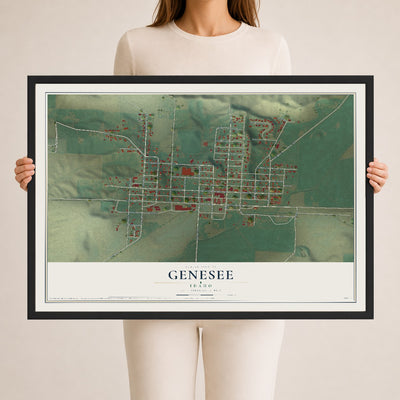 Map of Genesee, Idaho, 24 x 36 inch print in a black wood frame