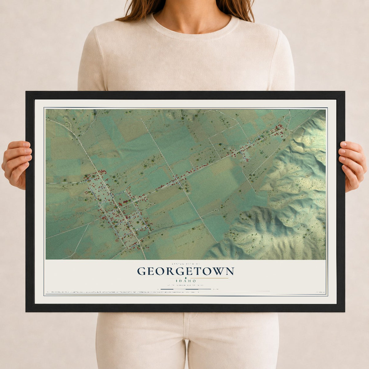 Map of Georgetown, Idaho, 12 x 18 inch print in a black wood frame