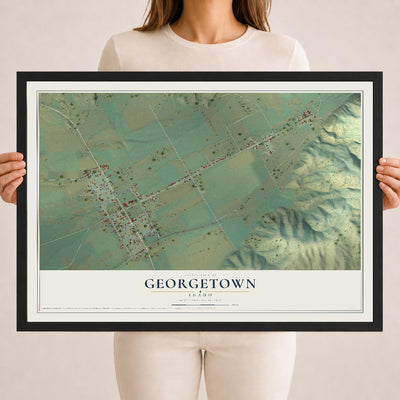Map of Georgetown, Idaho, 18 x 24 inch print in a black wood frame